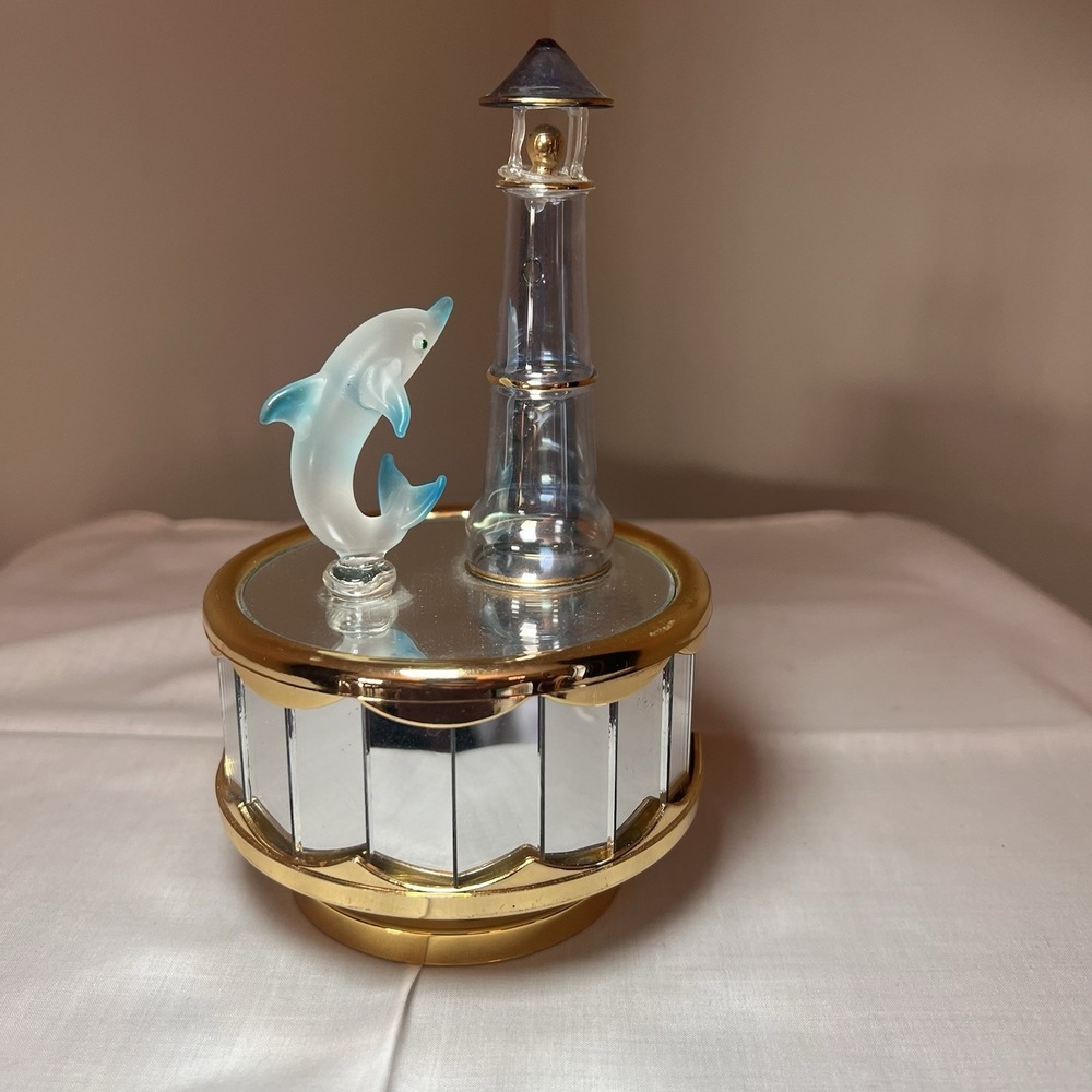 Music Figures Dolphin Seagal Musical Light House Mirrored Glass Art Hand Crafted